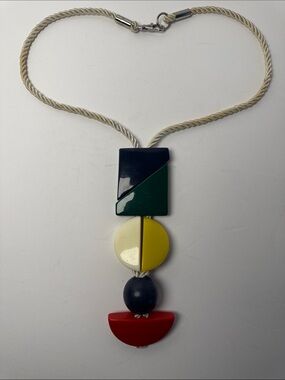 VINTAGE? Bold Modern Geometric Statement Necklace Multicolor Beads Nautical Rope